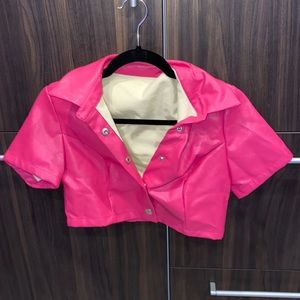 Crop top button shirt faux leather
